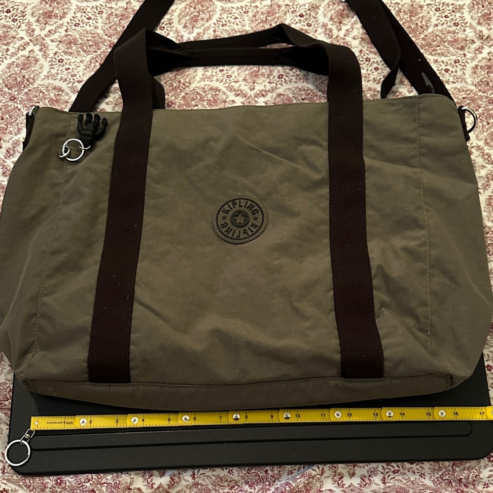 Kipling Olive Duffel Bag with Black Straps